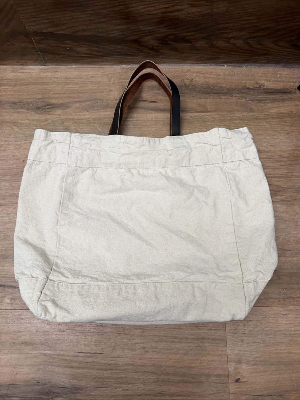 Everyday Canvas Tote with Leather Handles - Cream